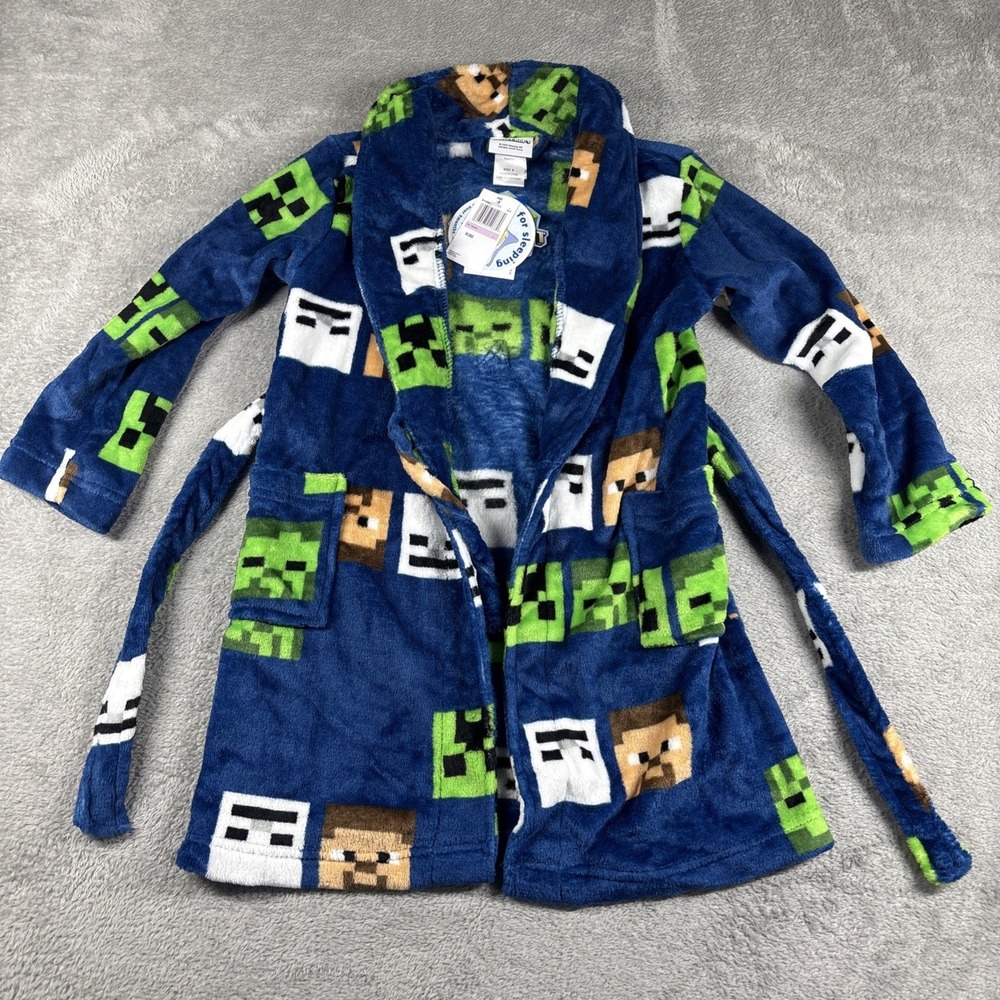 Minecraft Creeper Fleece Robe One Piece Pajamas Cover Boy 6 NWT
